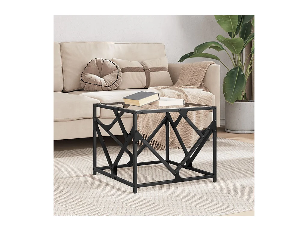 Table basse avec dessus en verre transparent 50x50x41 cm acier