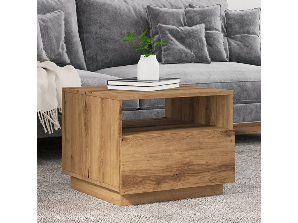 Table basse avec lumières LED chêne artisanal 50x49x40 cm