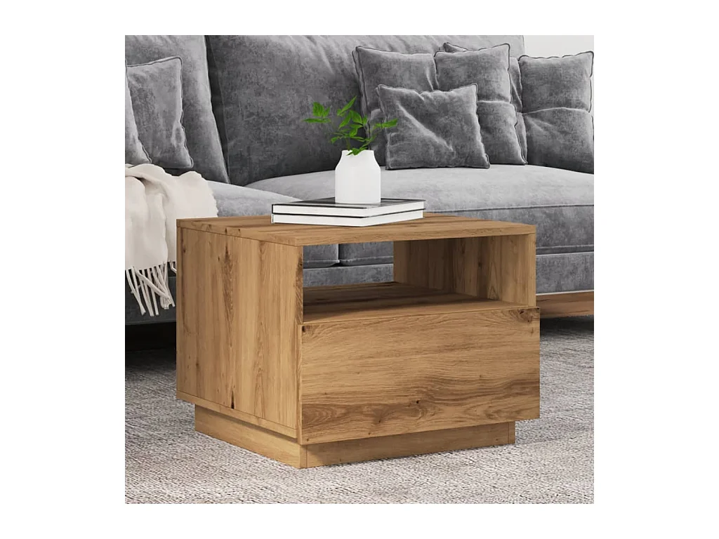 Table basse avec lumières LED chêne artisanal 50x49x40 cm