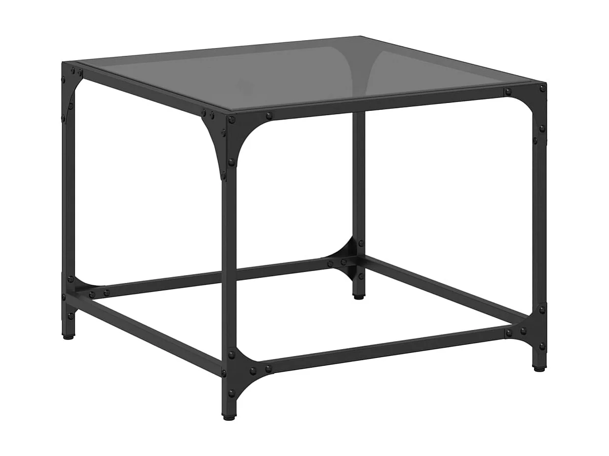 Table basse avec dessus en verre noir 50x50x40 cm acier