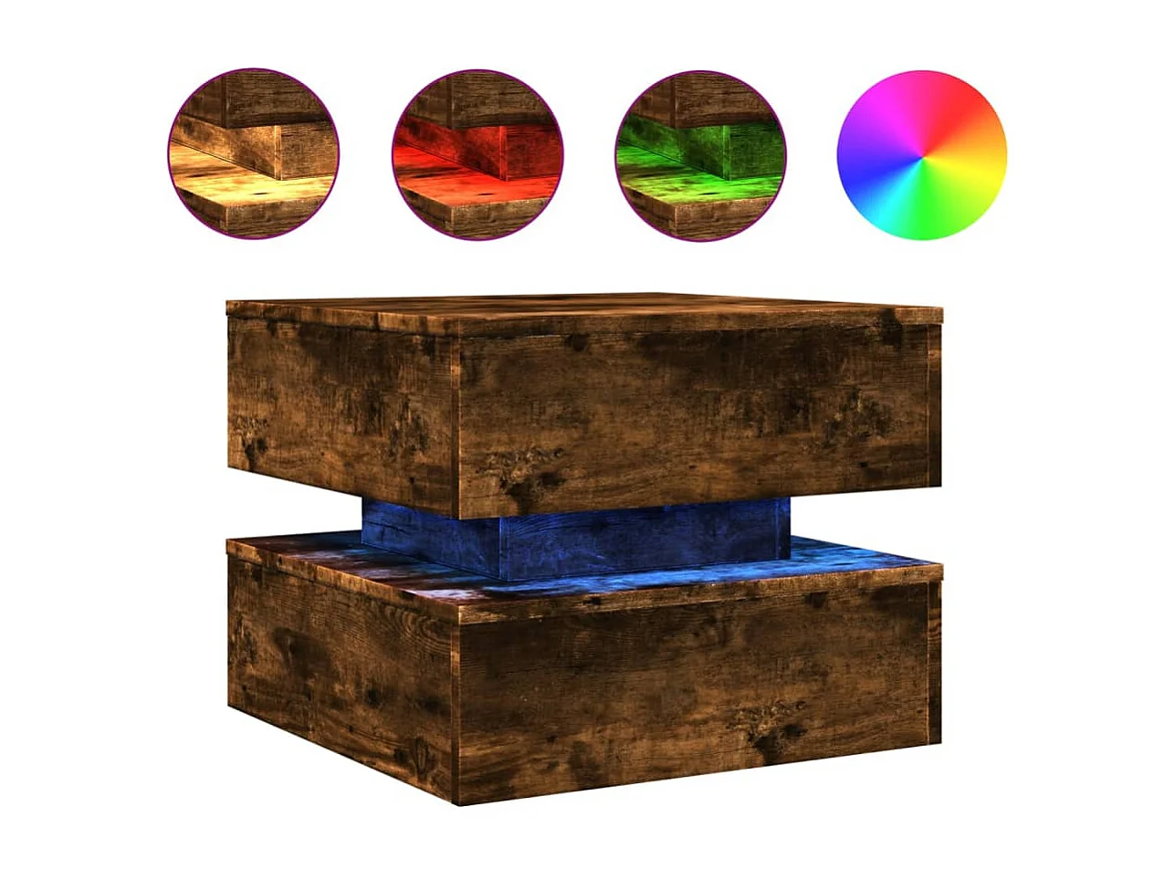 Mesa de centro con luces LED roble ahumado 50x50x40 cm