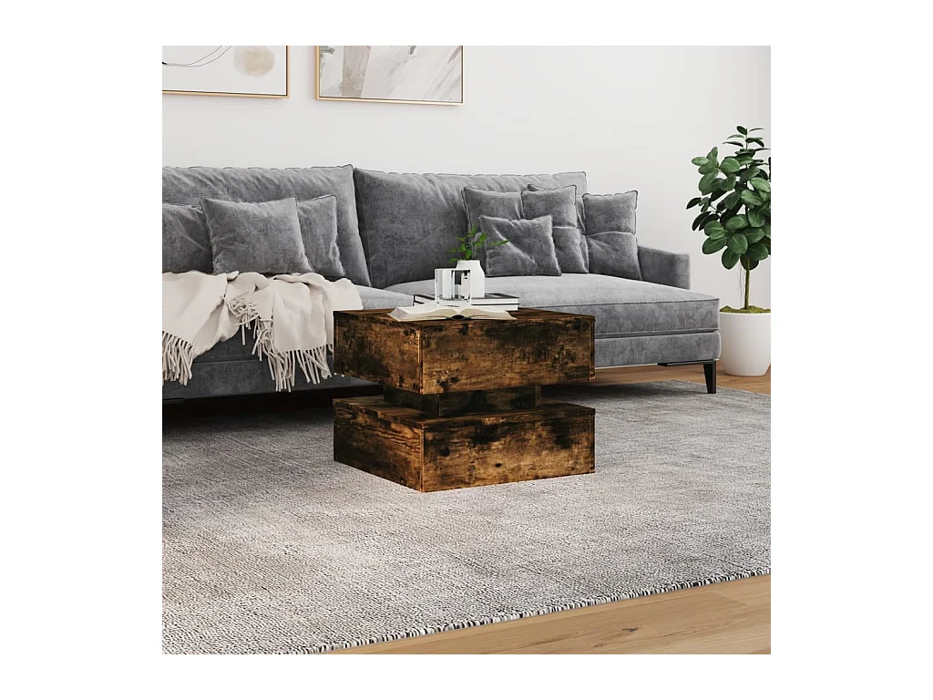 Table basse avec lumières LED chêne fumé 50x50x40 cm