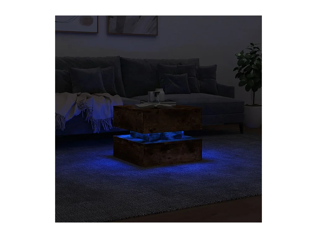 Table basse avec lumières LED chêne fumé 50x50x40 cm