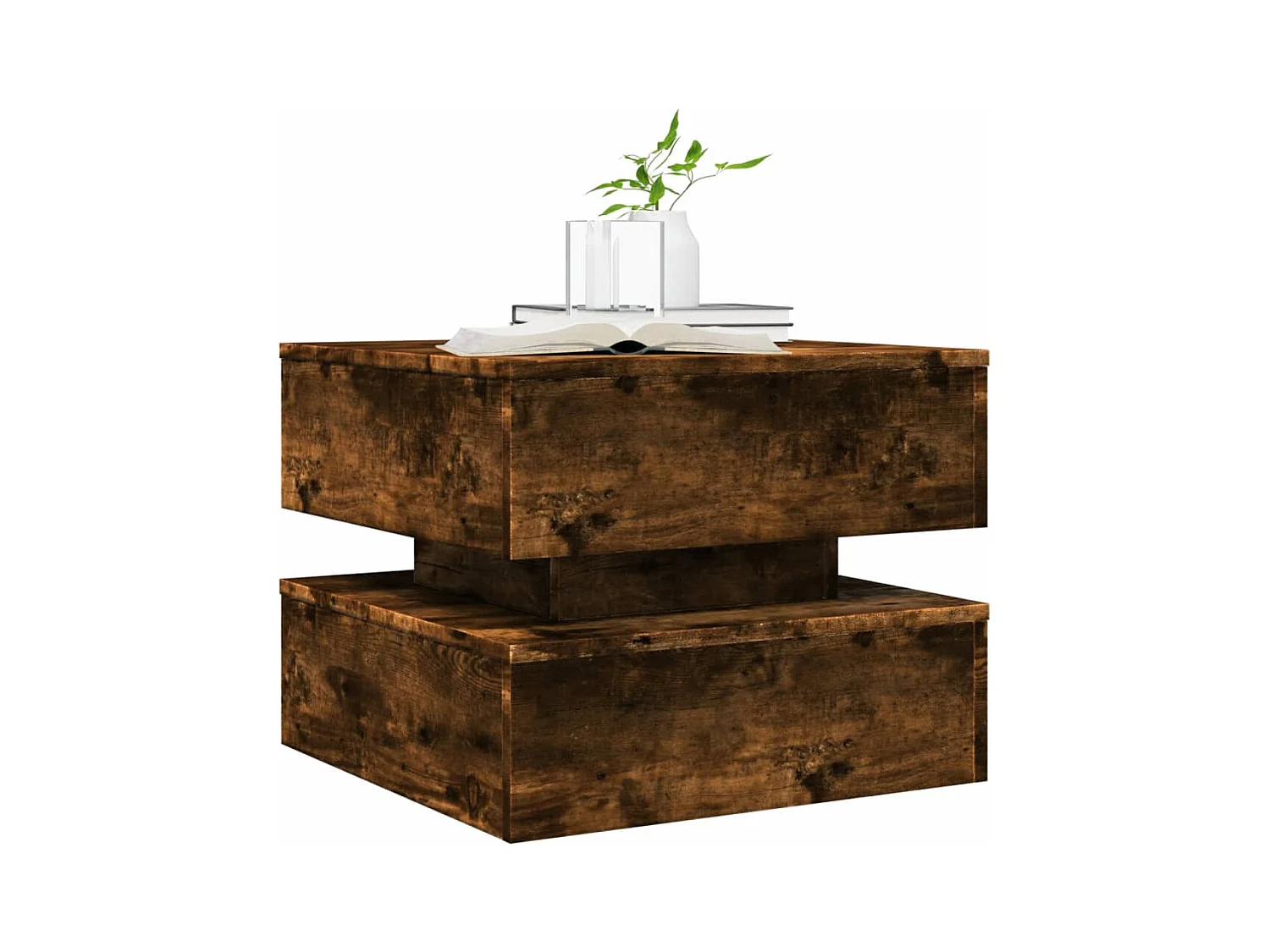 Table basse avec lumières LED chêne fumé 50x50x40 cm