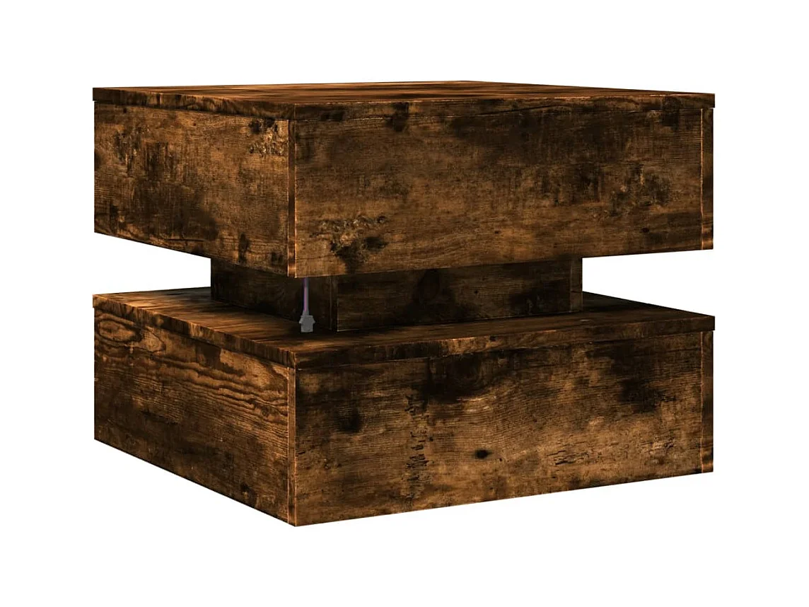 Table basse avec lumières LED chêne fumé 50x50x40 cm
