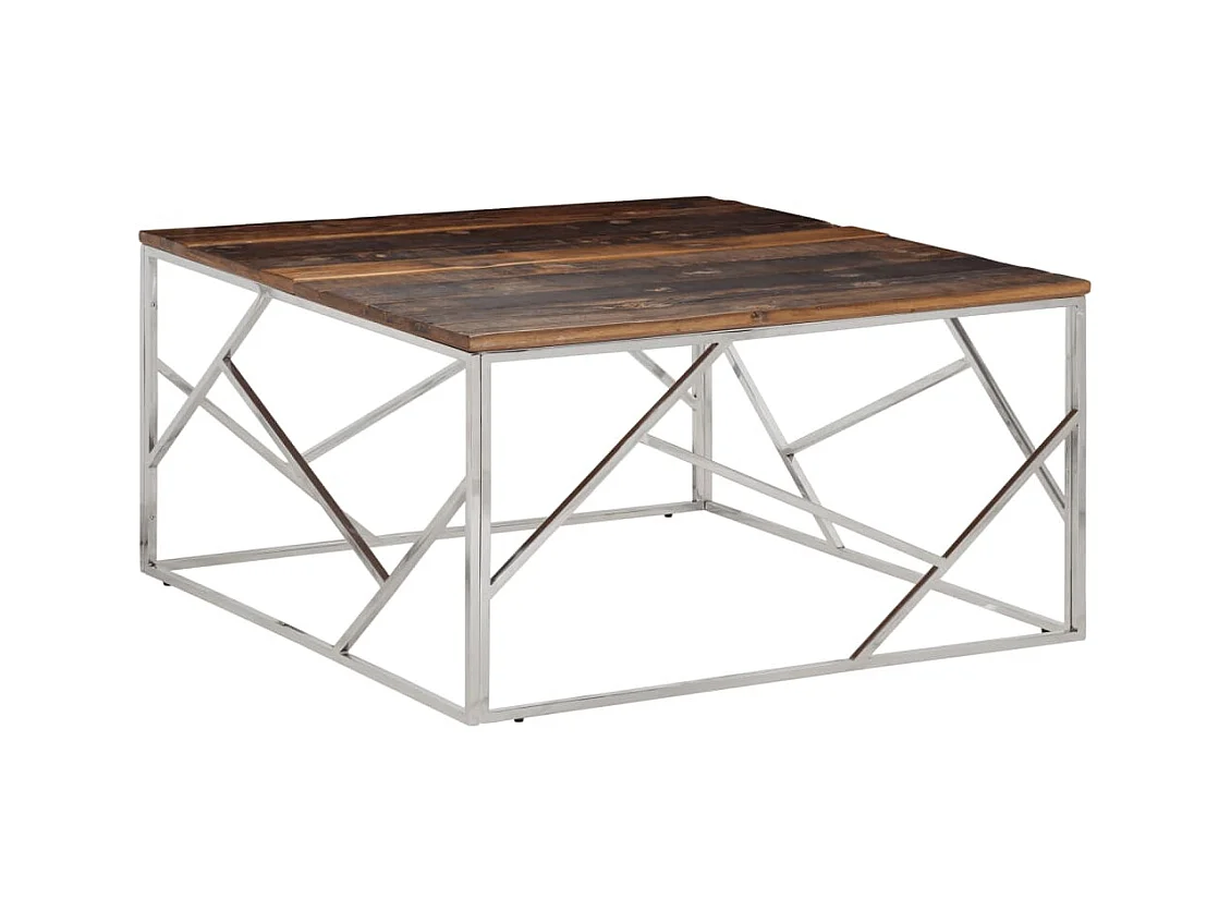 Table basse argenté acier inoxydable et bois de mélèze massif