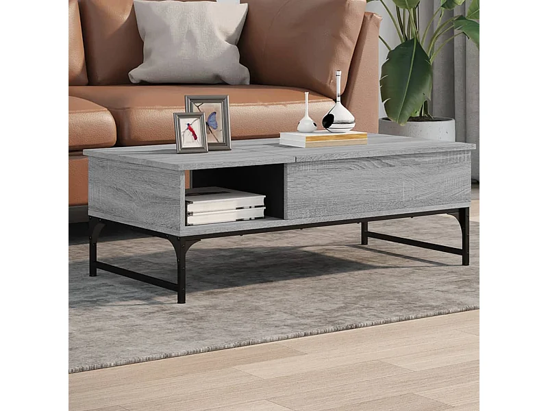 Mesa de centro madera y metal gris Sonoma 100x50x35 cm