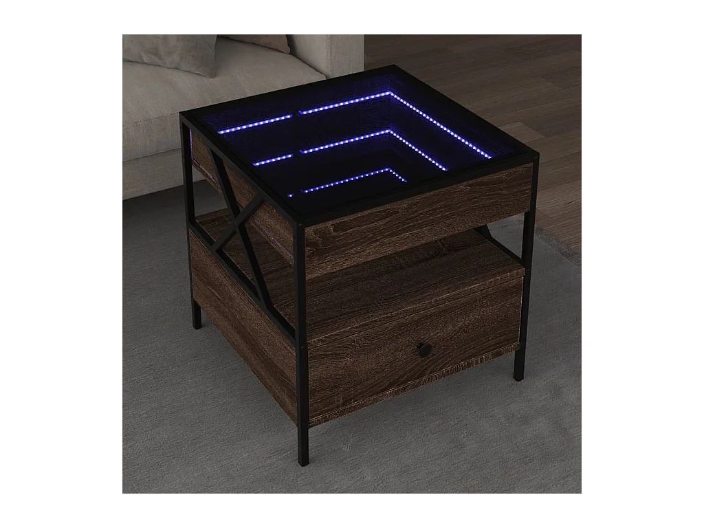 Table basse avec LED Infinity chêne marron 50x50x51 cm