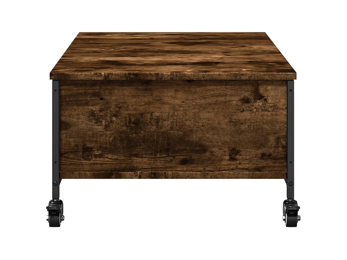 Salontafel met wielen 91x55x34 cm bewerkt hout gerookt eiken