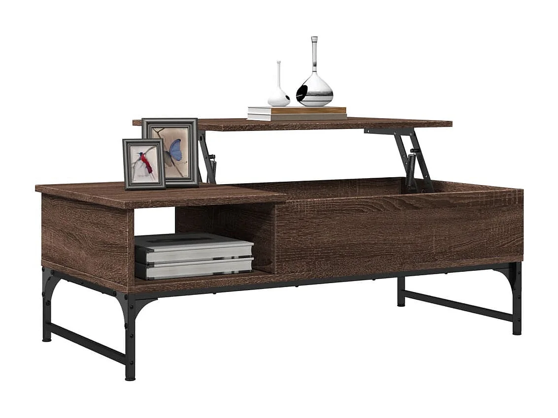 Table basse chêne marron 100x50x35cm bois d'ingénierie et métal