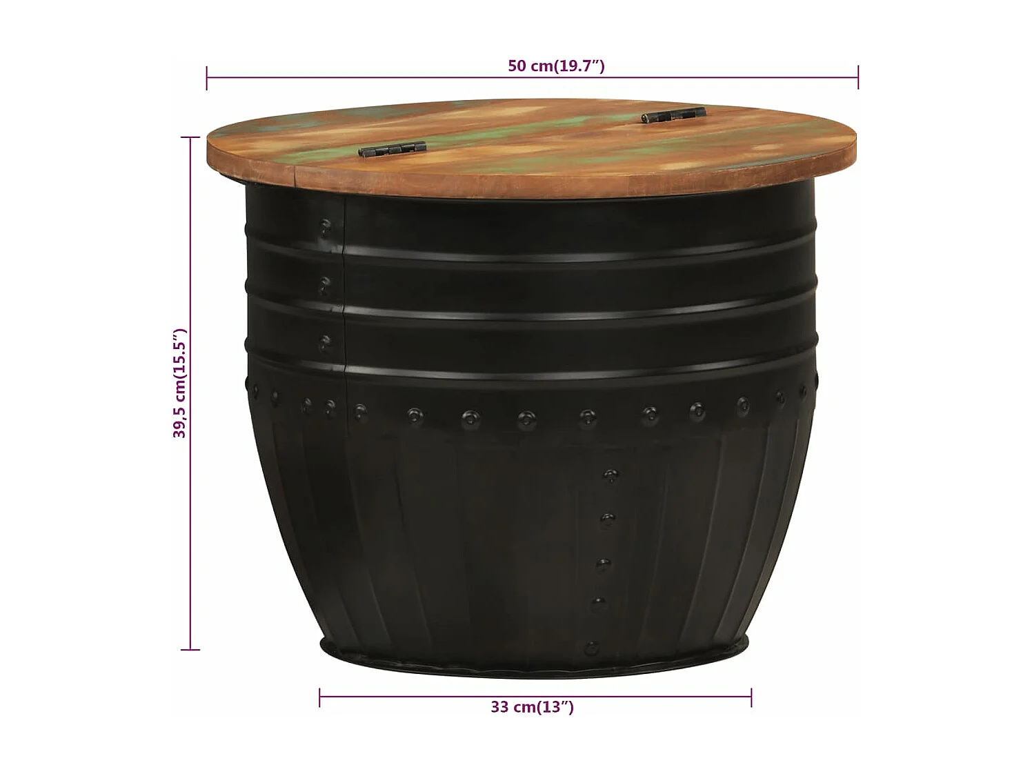 Mesa de centro de madera maciza reciclada 50x39,5 cm