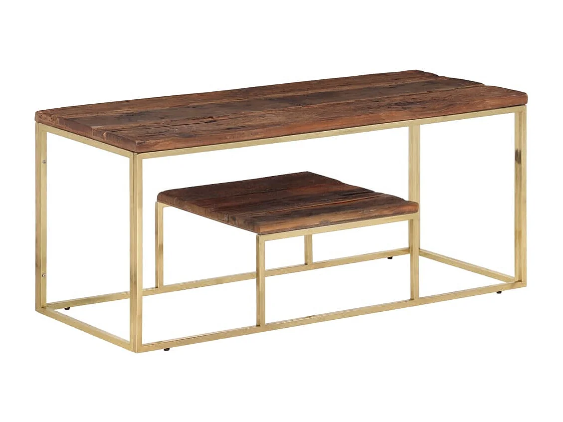 Table basse doré acier inoxydable et bois de mélèze massif