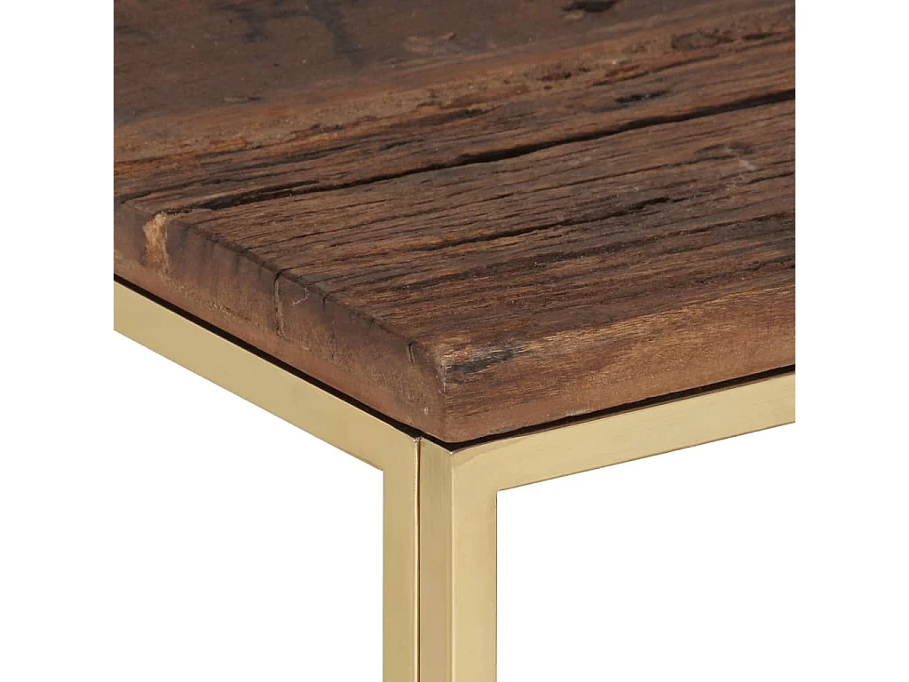 Table basse doré acier inoxydable et bois de mélèze massif