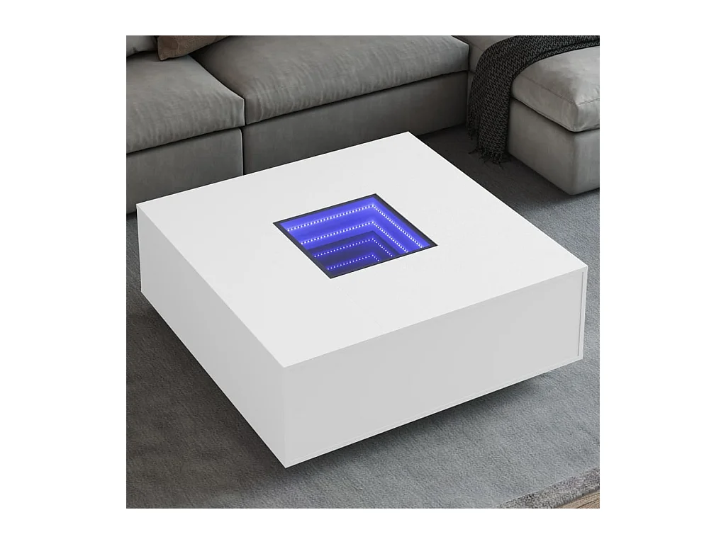 Mesa de centro con LED Infinity blanca 100x100x40 cm