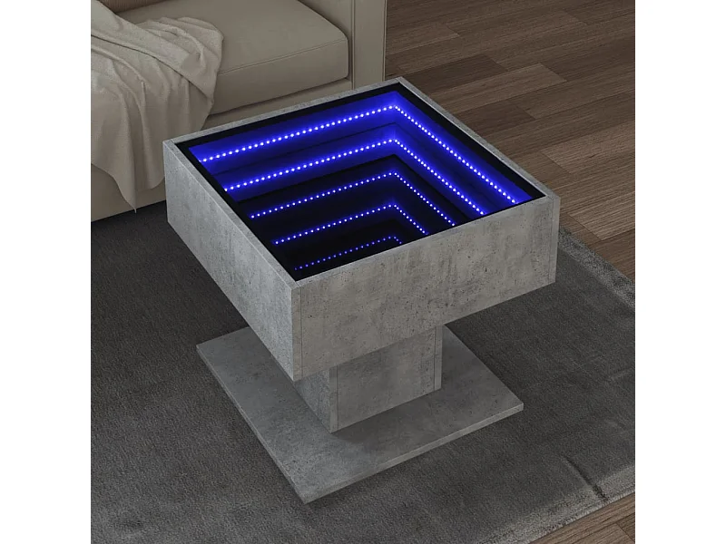 Mesa de centro y LED madera ingeniería gris hormigón 50x50x45cm