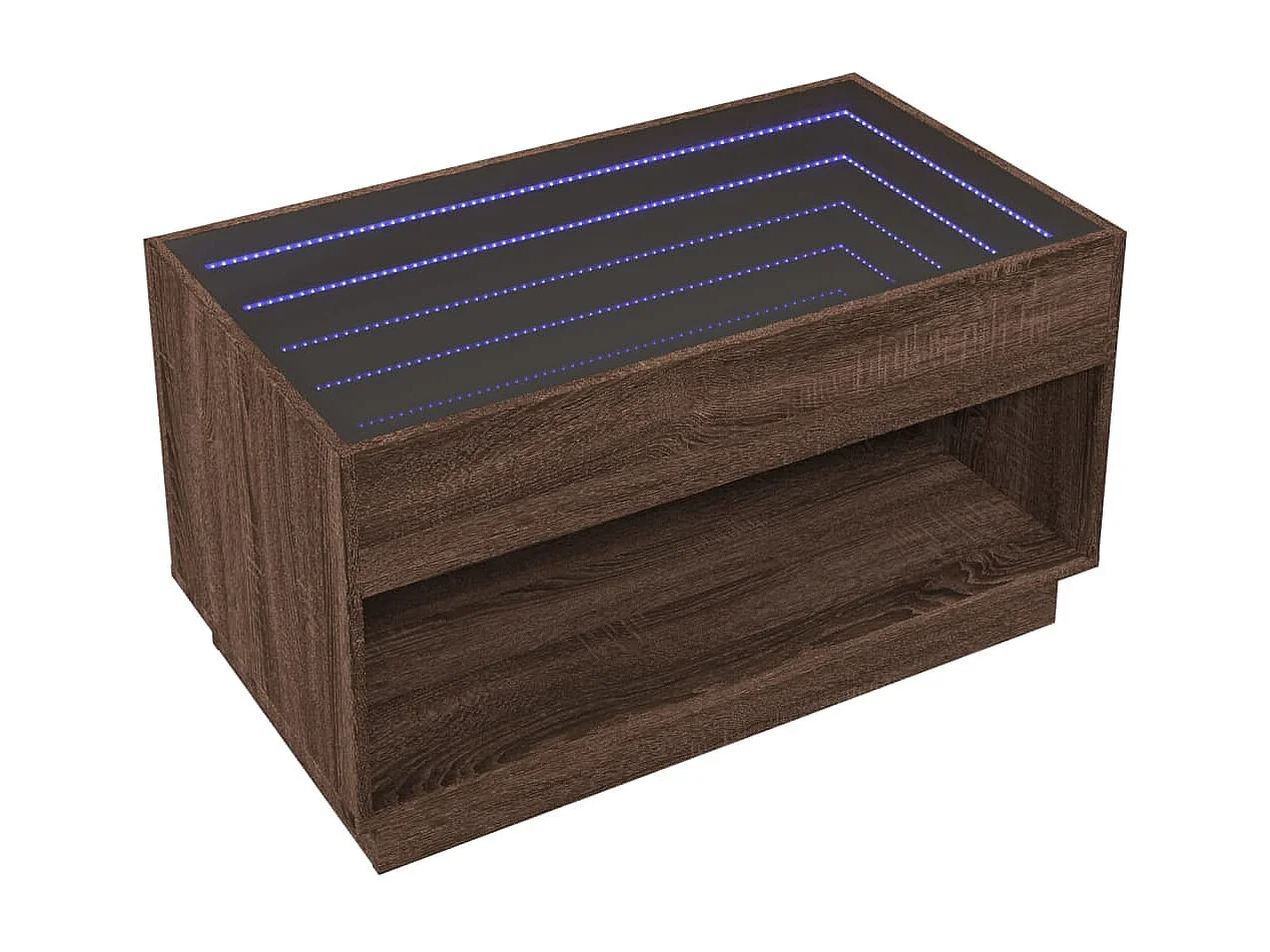 Table basse avec LED infini chêne marron 90x50x50 cm