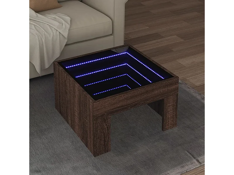 Mesa de centro con Infinity LED marrón roble 50x50x30 cm