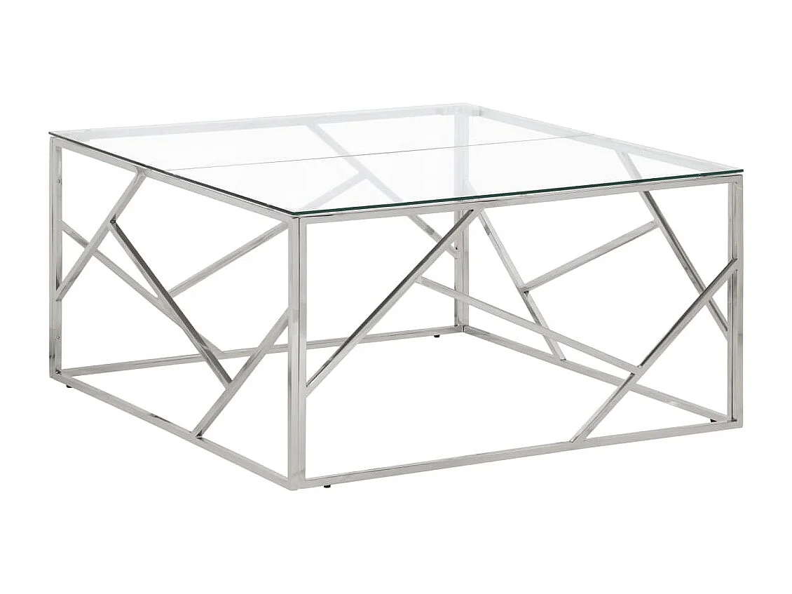 Table basse argenté acier inoxydable et verre trempé