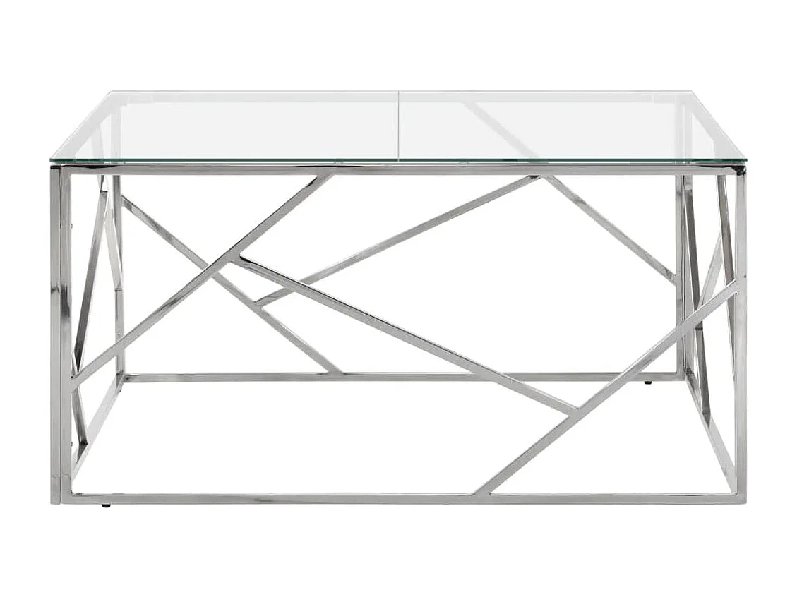 Table basse argenté acier inoxydable et verre trempé