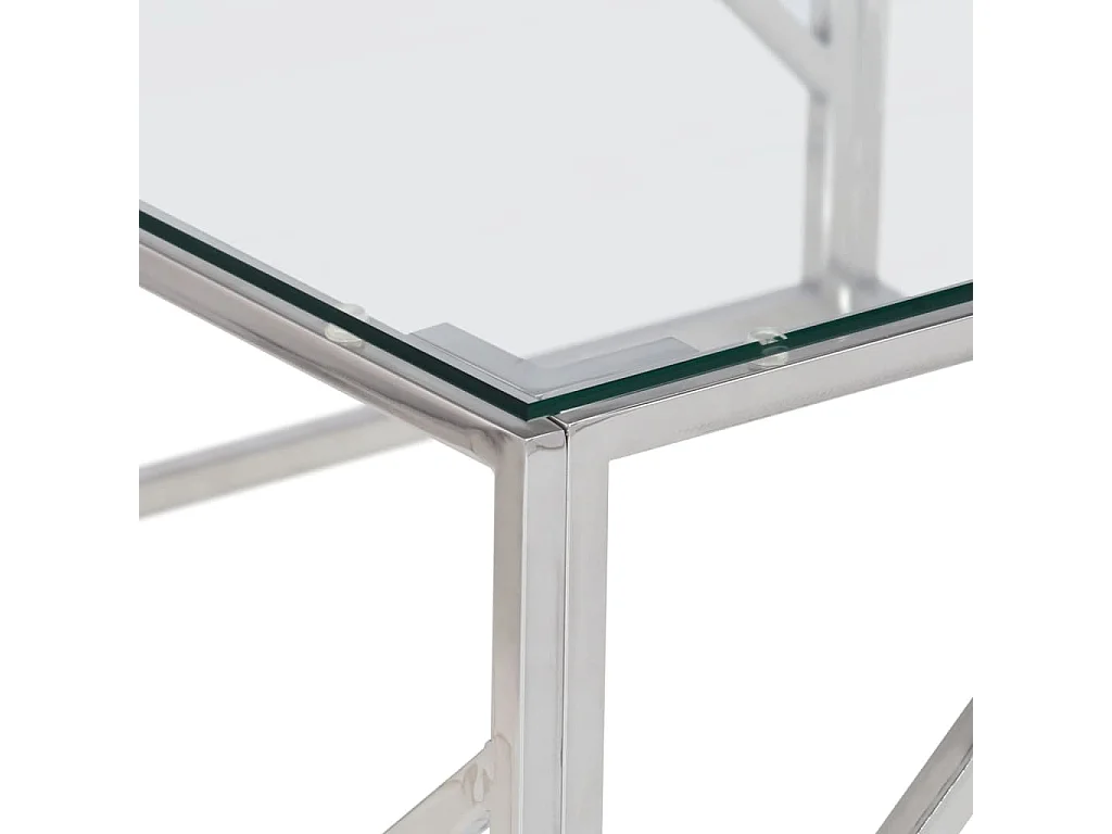 Table basse argenté acier inoxydable et verre trempé