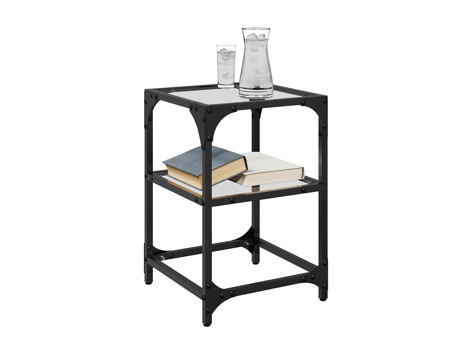 Table basse avec dessus en verre transparent 30x30x45 cm acier