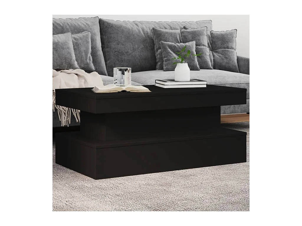 Table basse avec lumières LED noir 90x50x40 cm