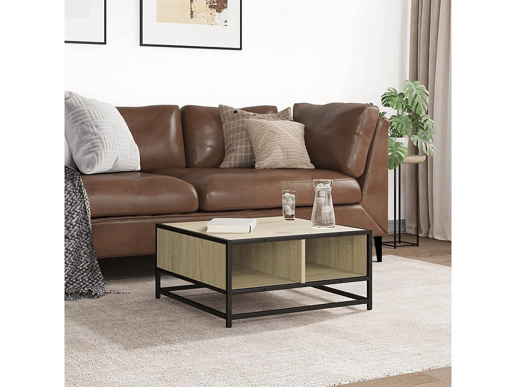 Table basse chêne sonoma 60,5x60,5x30cm bois d'ingénierie/métal