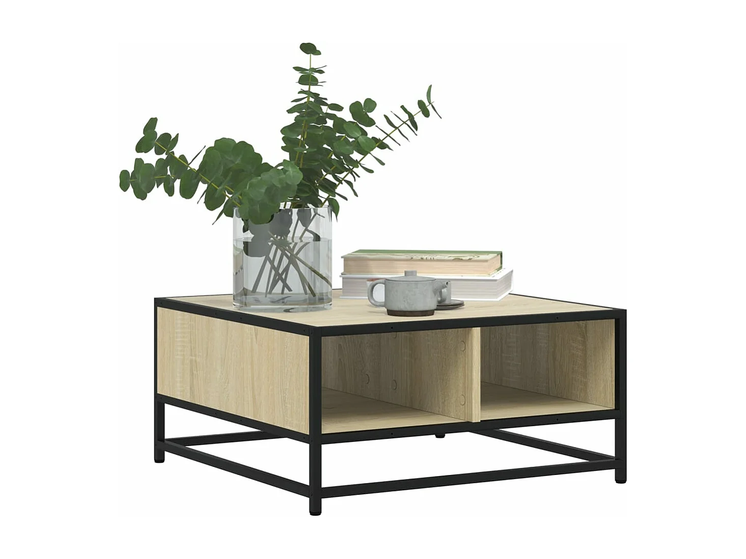 Table basse chêne sonoma 60,5x60,5x30cm bois d'ingénierie/métal