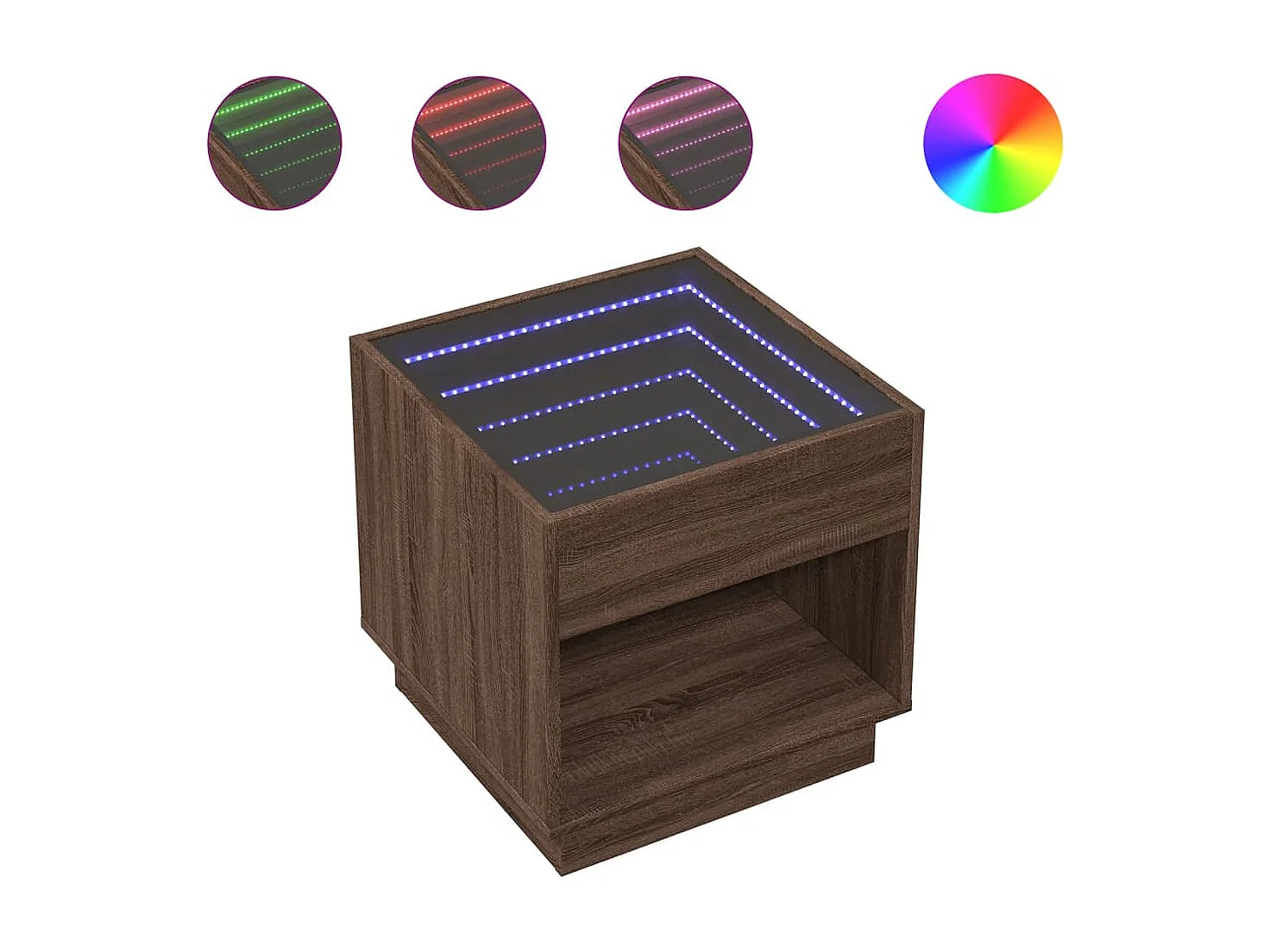 Mesa de centro con Infinity LED marrón roble 50x50x50 cm