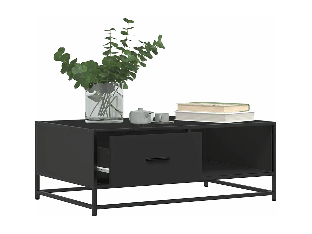 Table basse noir 90x57x35 cm bois d'ingénierie et métal