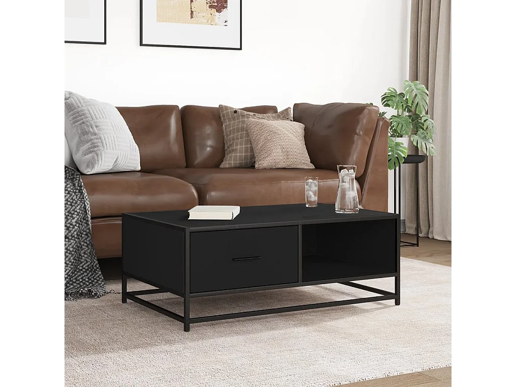 Table basse noir 90x57x35 cm bois d'ingénierie et métal