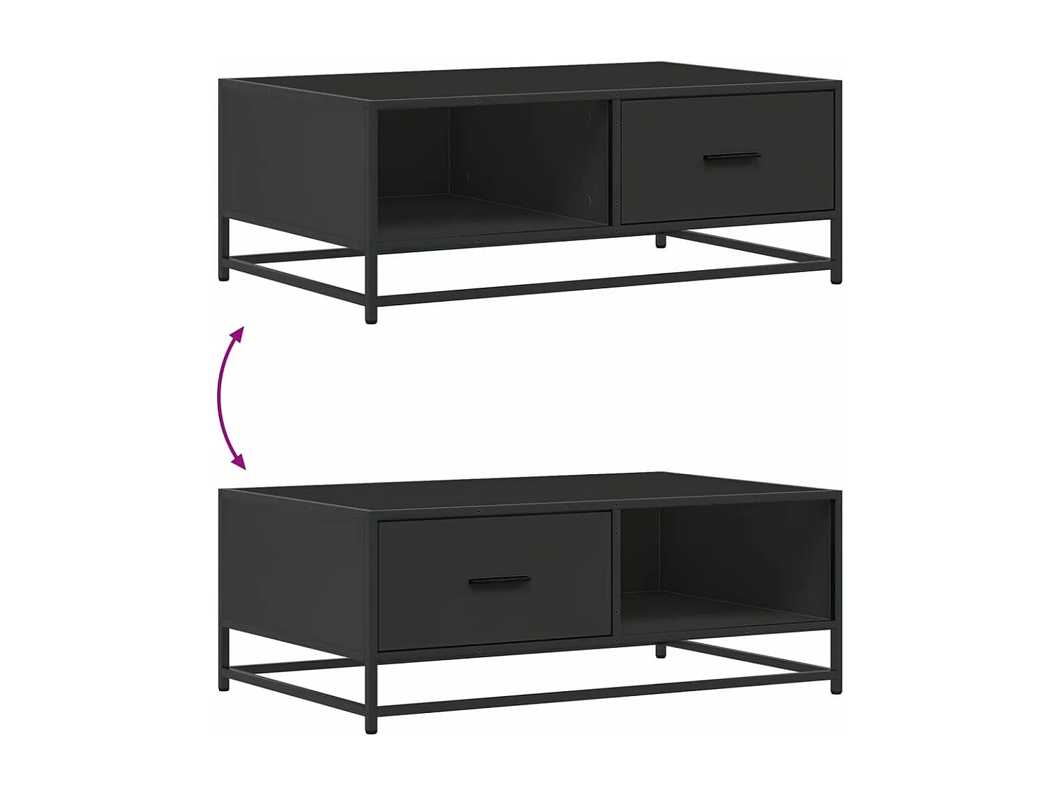 Table basse noir 90x57x35 cm bois d'ingénierie et métal