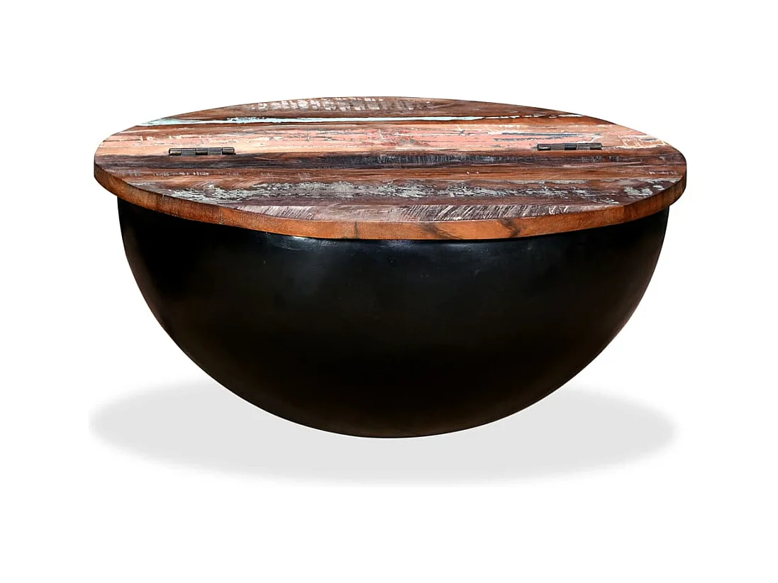 Table basse Bois de récupération massif Noir Forme de bol