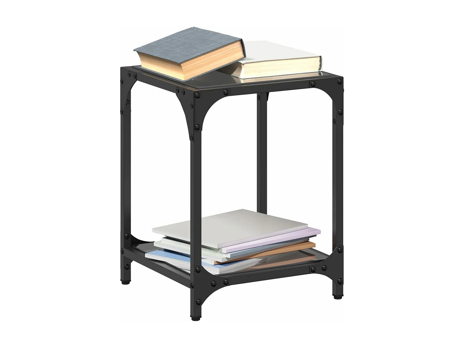 Table basse avec dessus en verre noir 30x30x40 cm acier