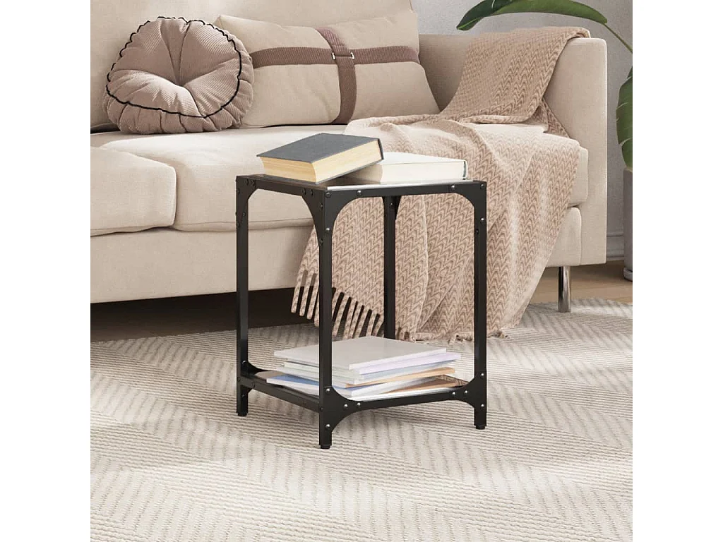 Table basse avec dessus en verre noir 30x30x40 cm acier