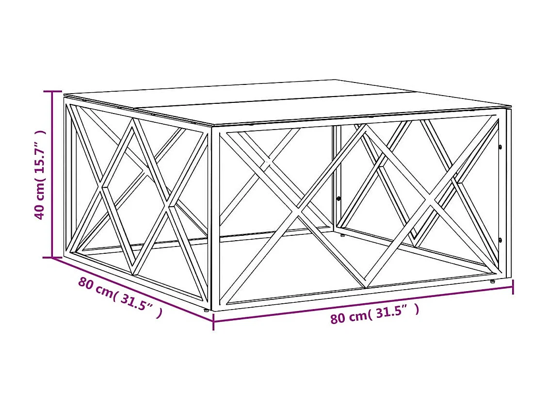 Salontafel 80x80x40 cm roestvrij staal en glas