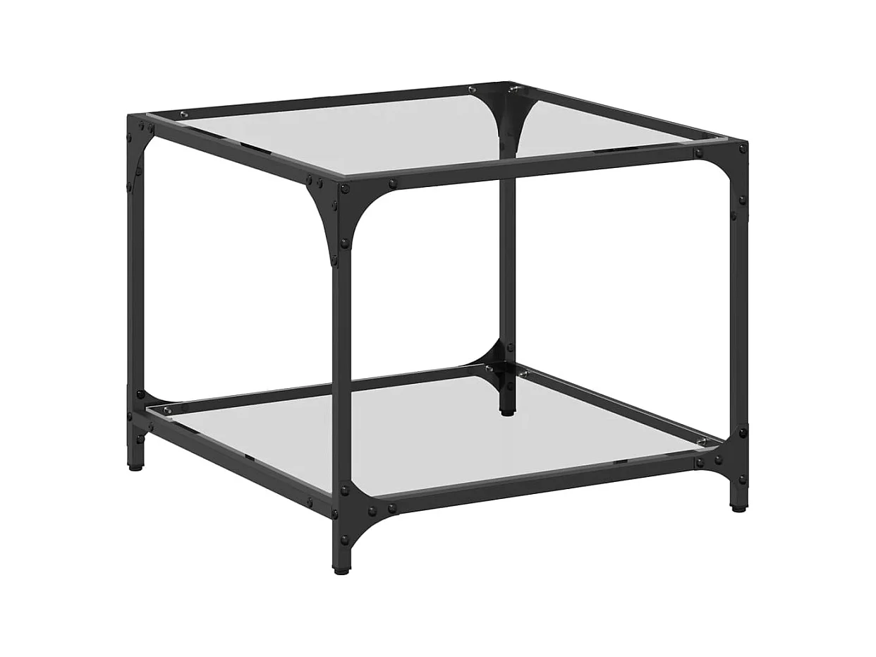 Table basse avec dessus en verre transparent 50x50x40 cm acier