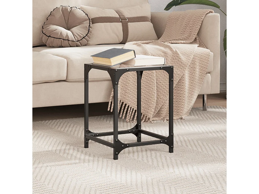 Table basse avec dessus en verre transparent 30x30x40 cm acier