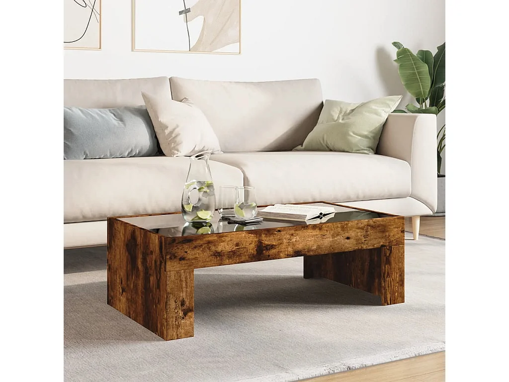 Table basse avec LED infini chêne fumé 90x50x30 cm