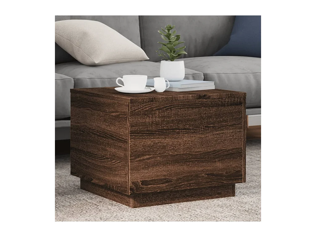 Table basse avec lumières LED chêne marron 50x50x40 cm