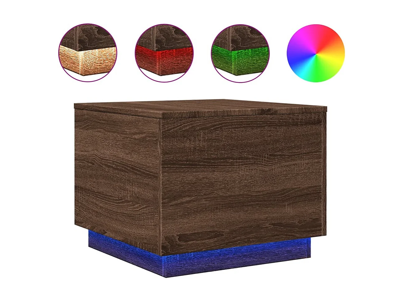 Table basse avec lumières LED chêne marron 50x50x40 cm