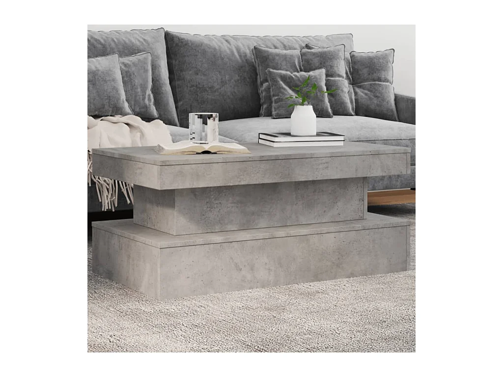 Table basse avec lumières LED gris béton 90x50x40 cm