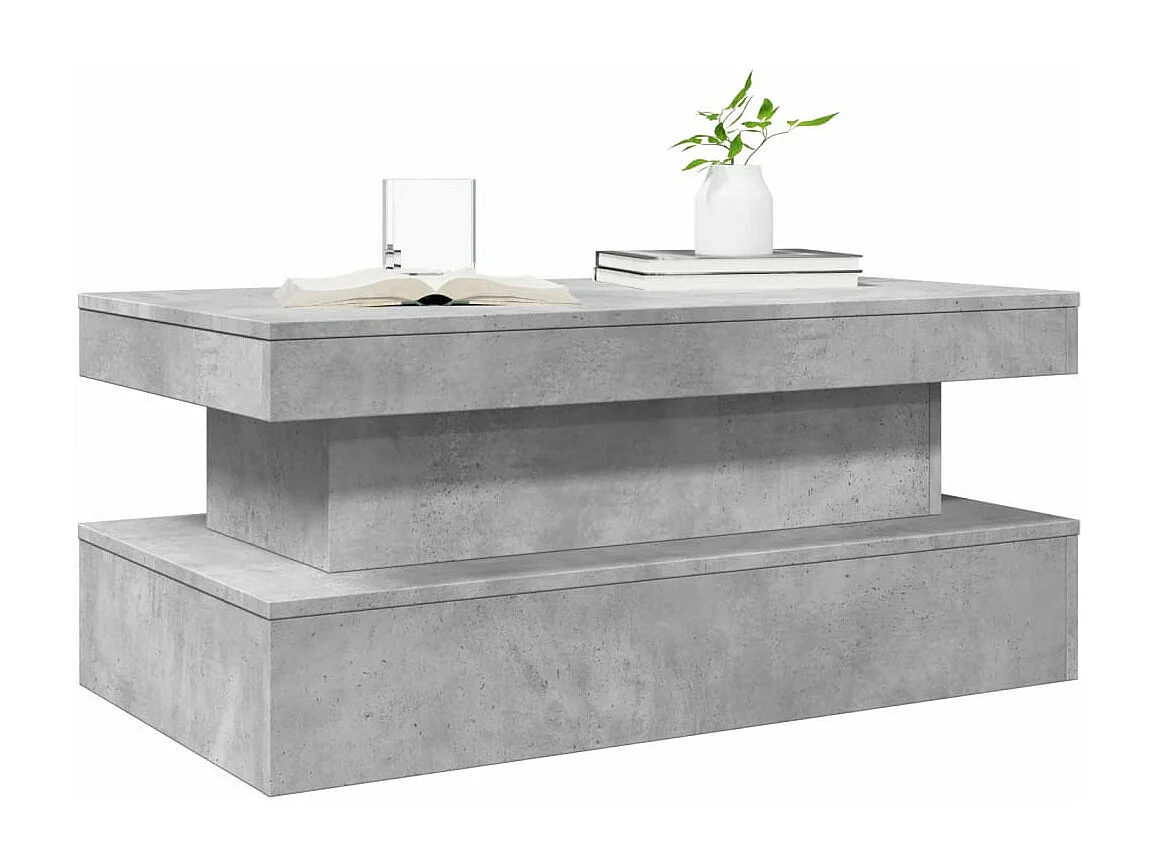 Table basse avec lumières LED gris béton 90x50x40 cm