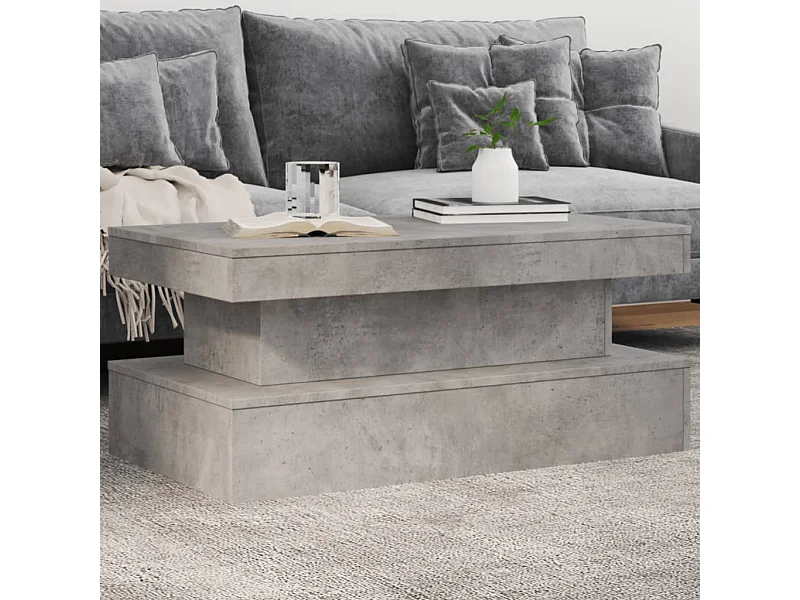 Table basse avec lumières LED gris béton 90x50x40 cm
