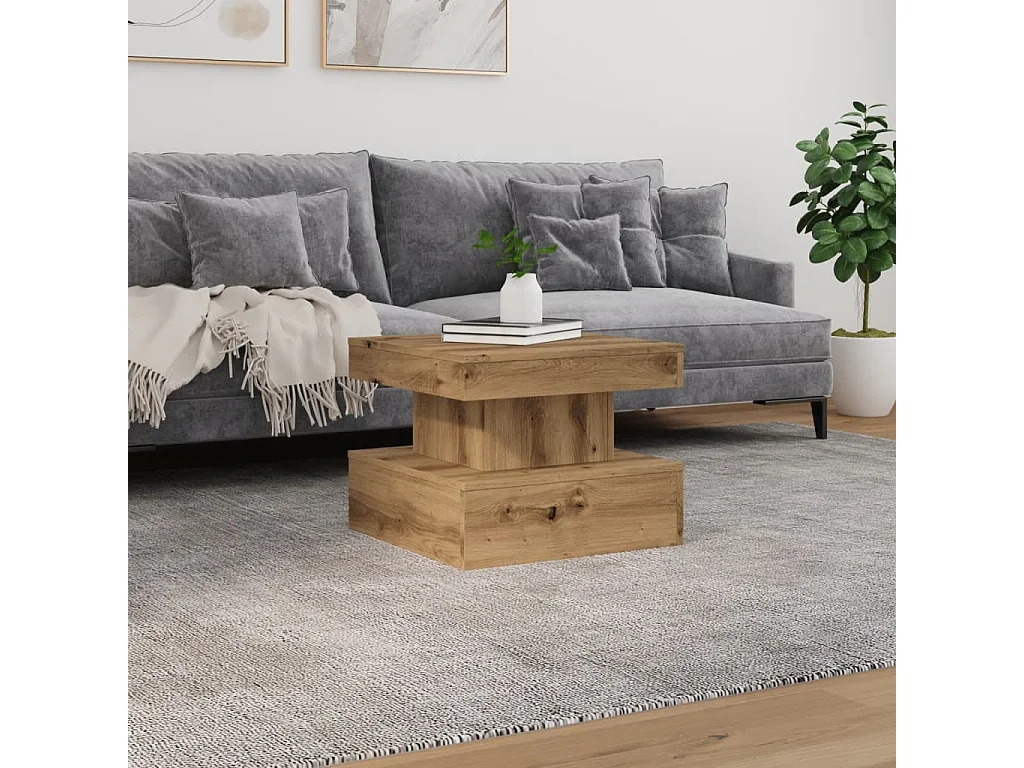 Table basse avec lumières LED chêne artisanal 50x50x40 cm