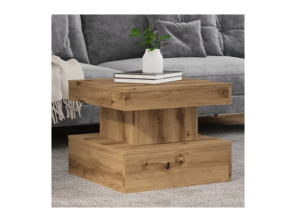 Table basse avec lumières LED chêne artisanal 50x50x40 cm