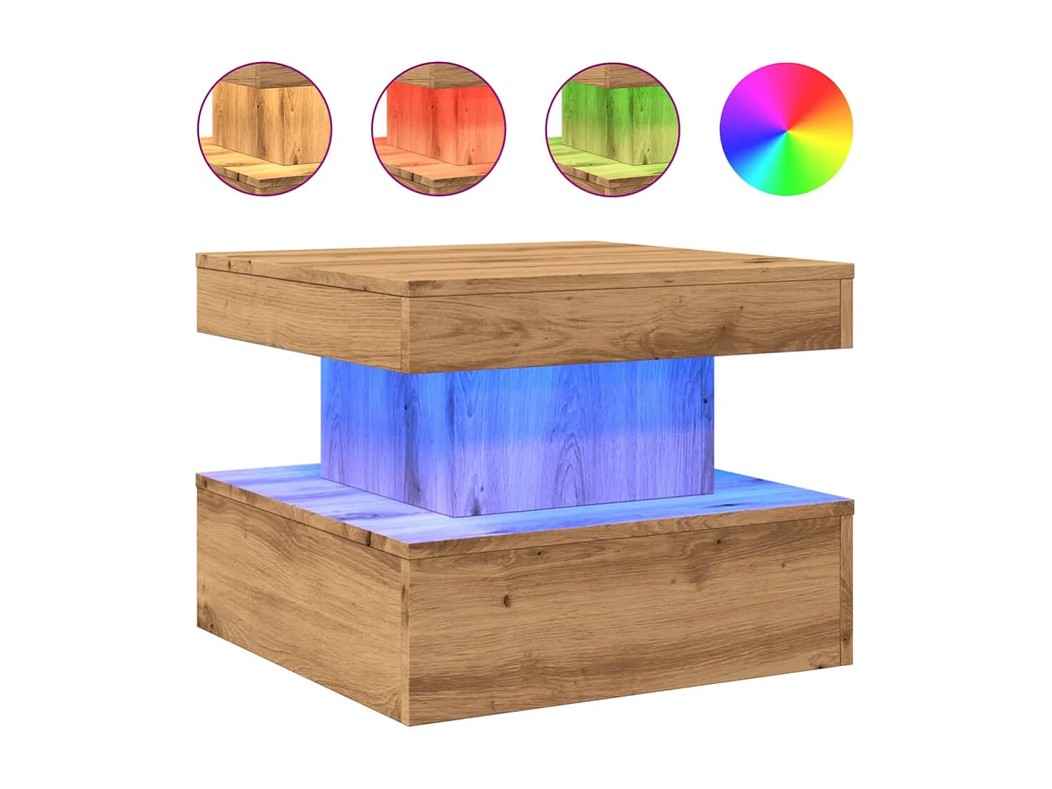 Salontafel met LED-verlichting 50x50x40cm artisanaal eikenkleur