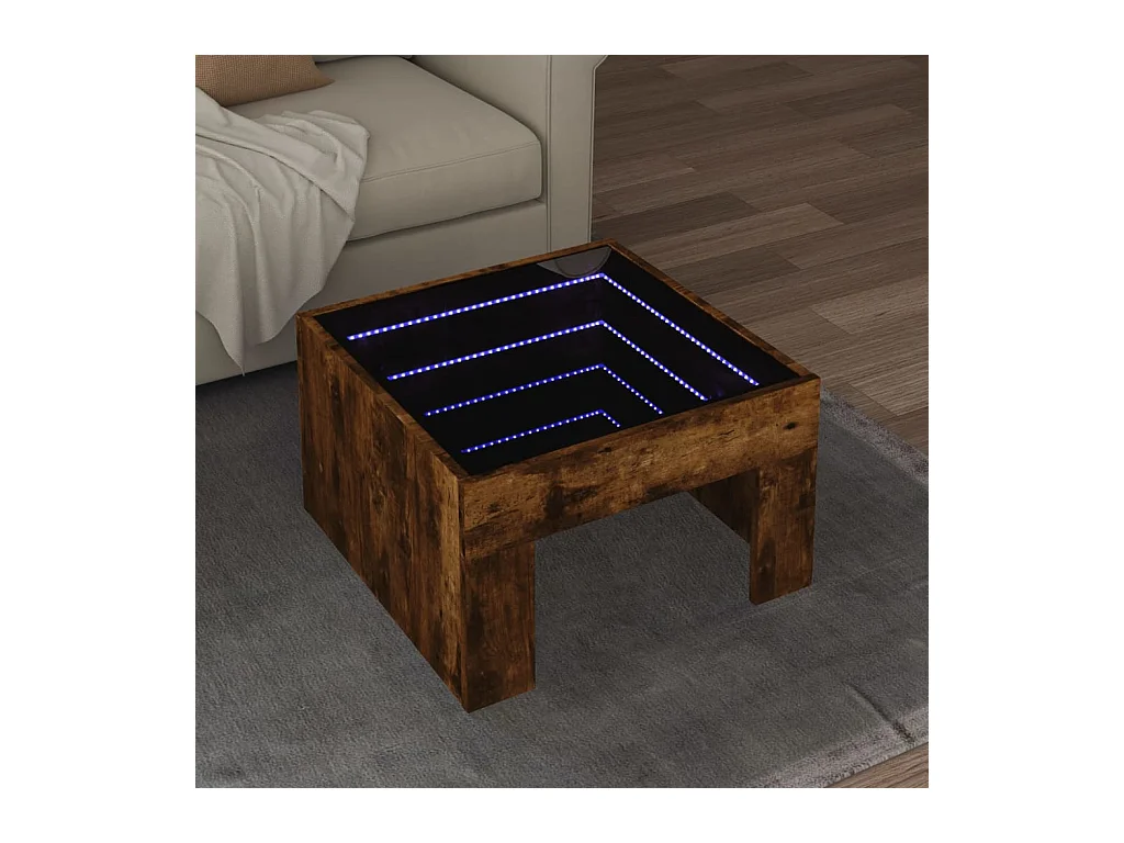 Table basse avec LED infini chêne fumé 50x50x30 cm