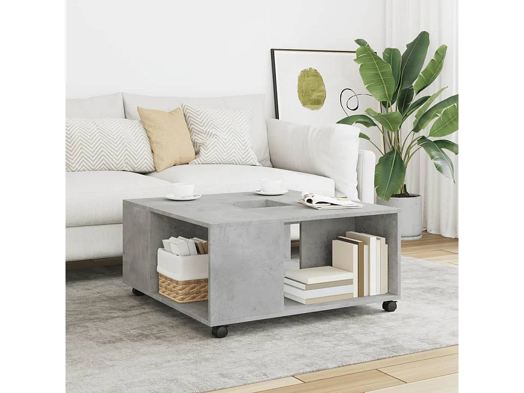 Table basse gris béton 80x80x40 cm bois d'ingénierie