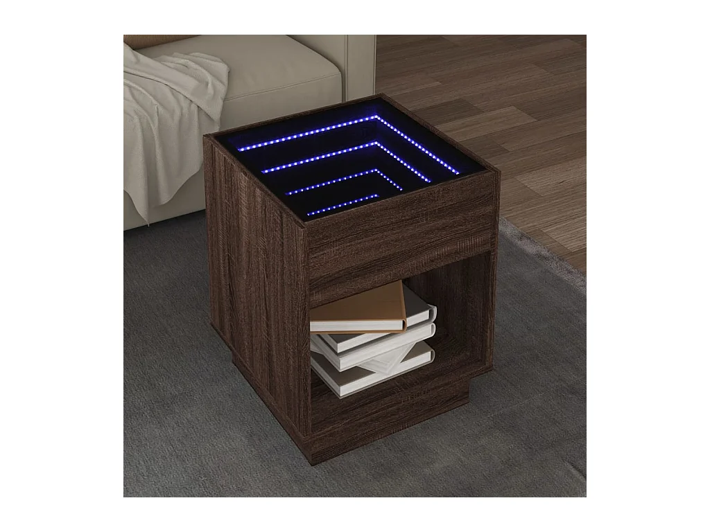 Table basse avec LED infini chêne marron 40x40x50 cm
